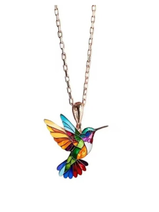 Jewelry - Rainbow Hummingbird Necklace Colorful Bird Pendant Nature Jewelry Gift